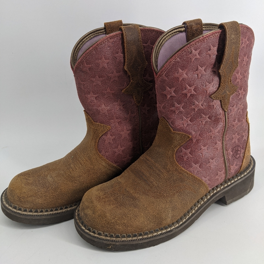 Ariat Fat baby heritage trio Pink and Brown Western Boots 6B